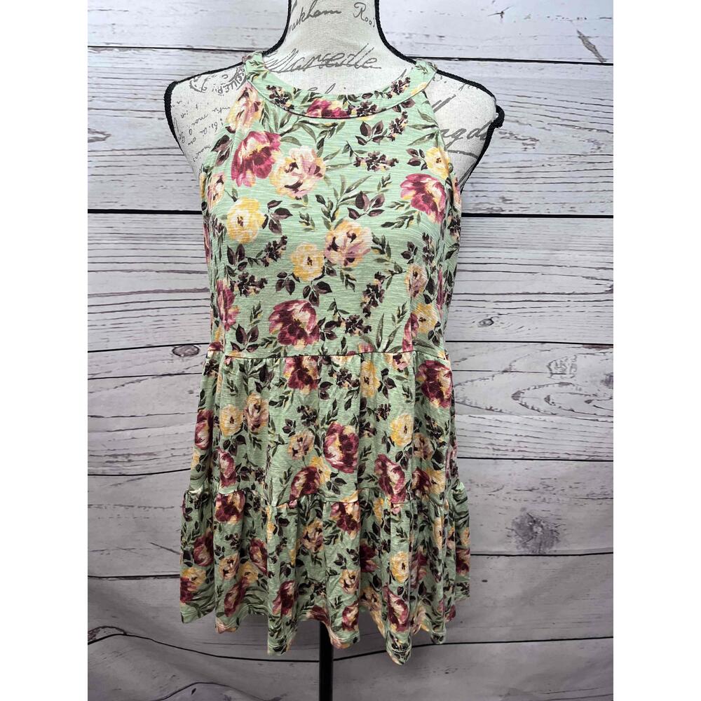 Torrid Floral tunic ruffled sleeveless top  - Green and Pink size 0 EUC